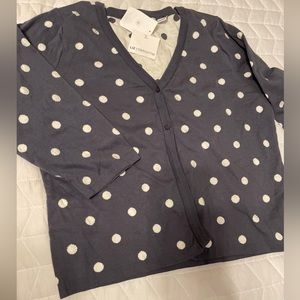 NWT Liz Claiborne Gray & Black Polka Dot 3/4 Sleeve Thick Knit Sweater Size XL